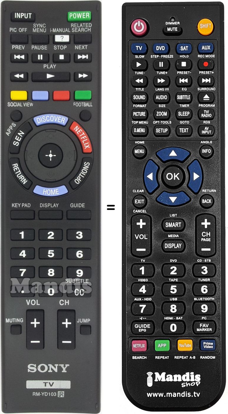 Télécommande équivalente Sony RM-YD103