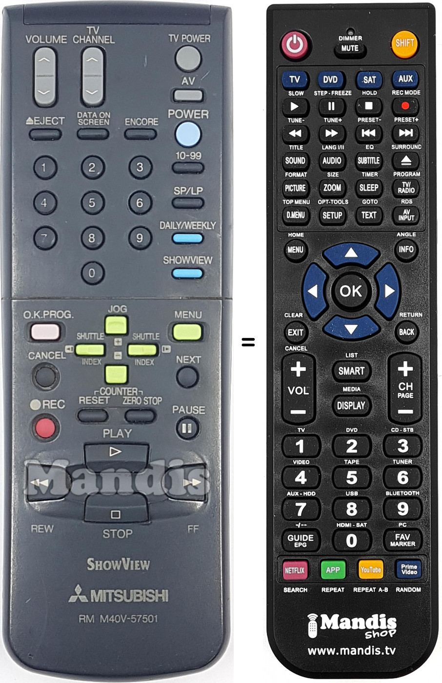 Télécommande équivalente RM M40V-57501 Télécommande équivalente RM M40V-57501