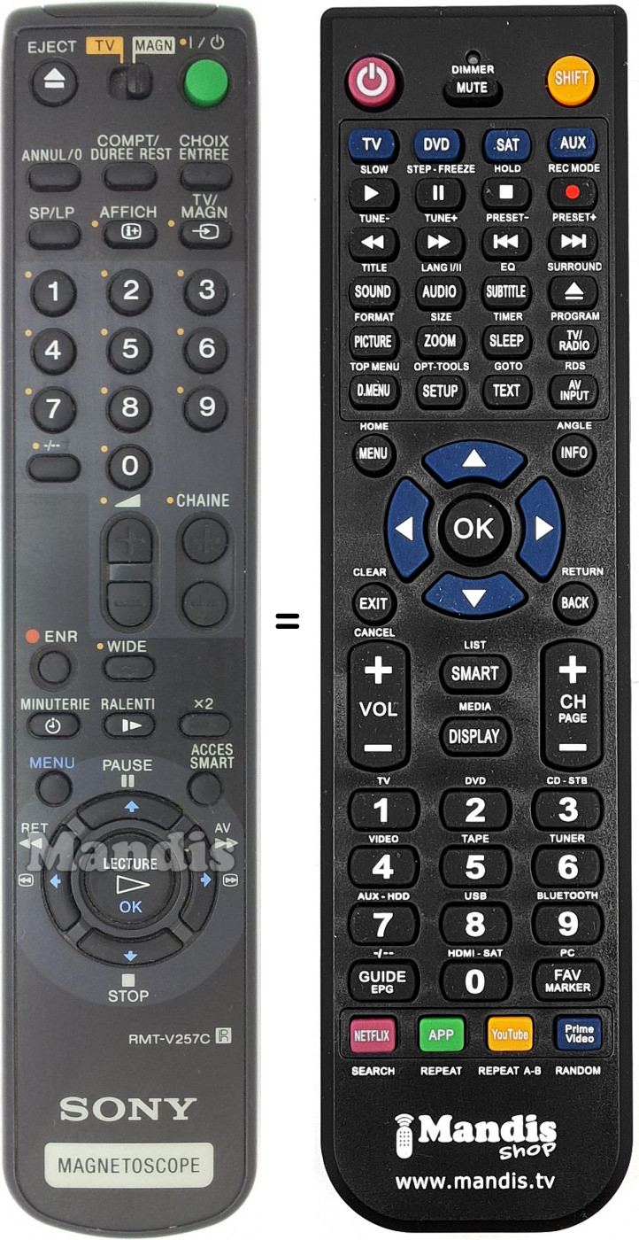 Télécommande équivalente RMT-V257C