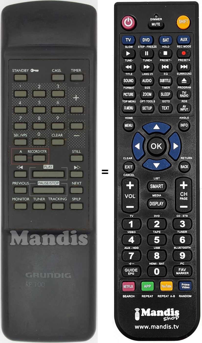 Télécommande équivalente Grundig RP 100