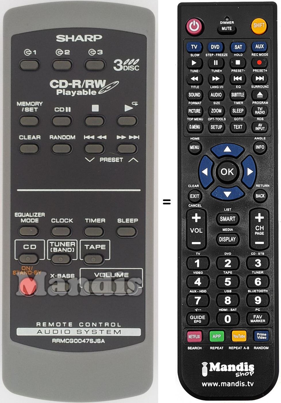 Télécommande équivalente Sharp RRMCG0047SJSA