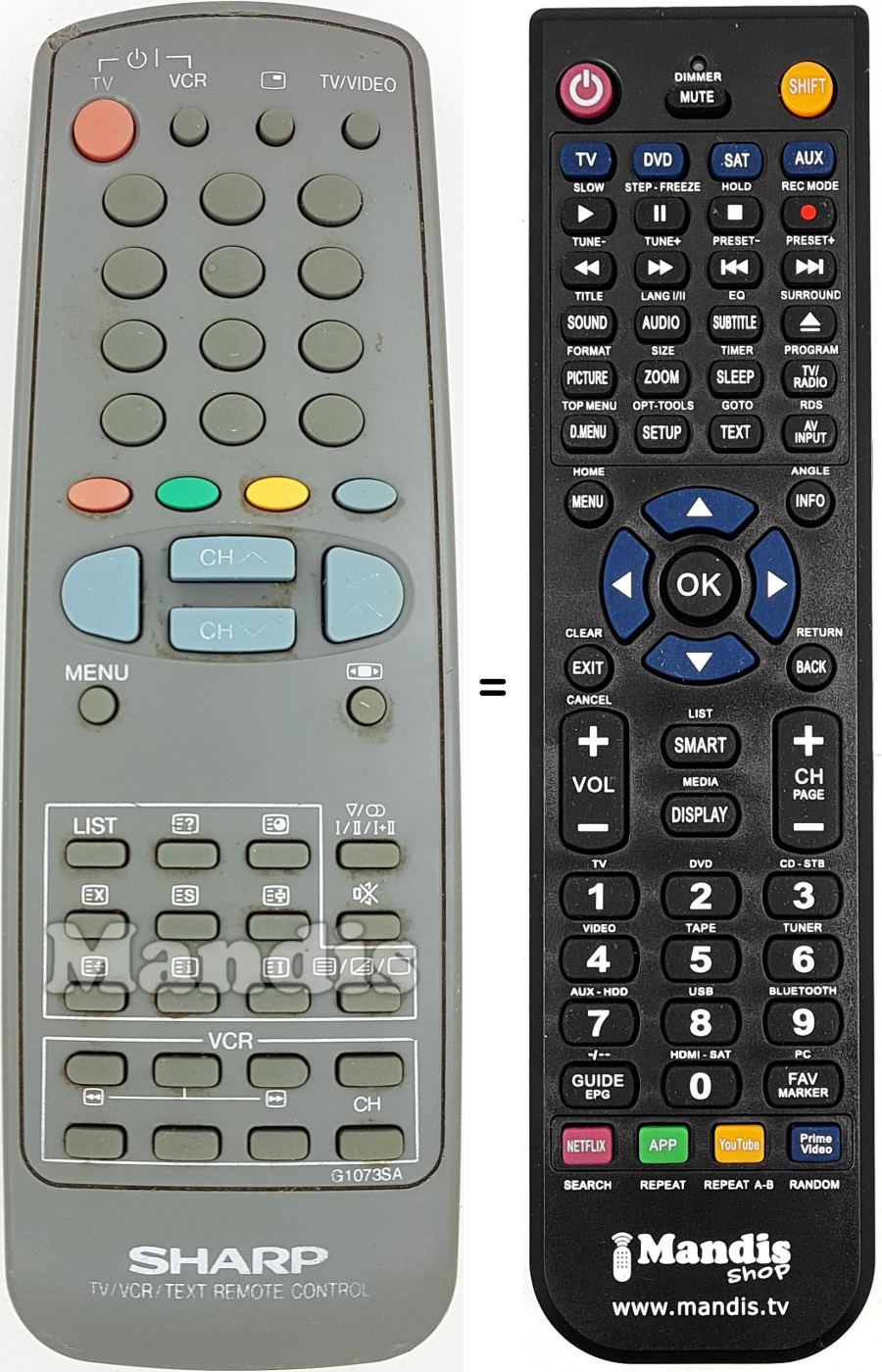 Télécommande équivalente Sharp RRMC-G1073BMSA
