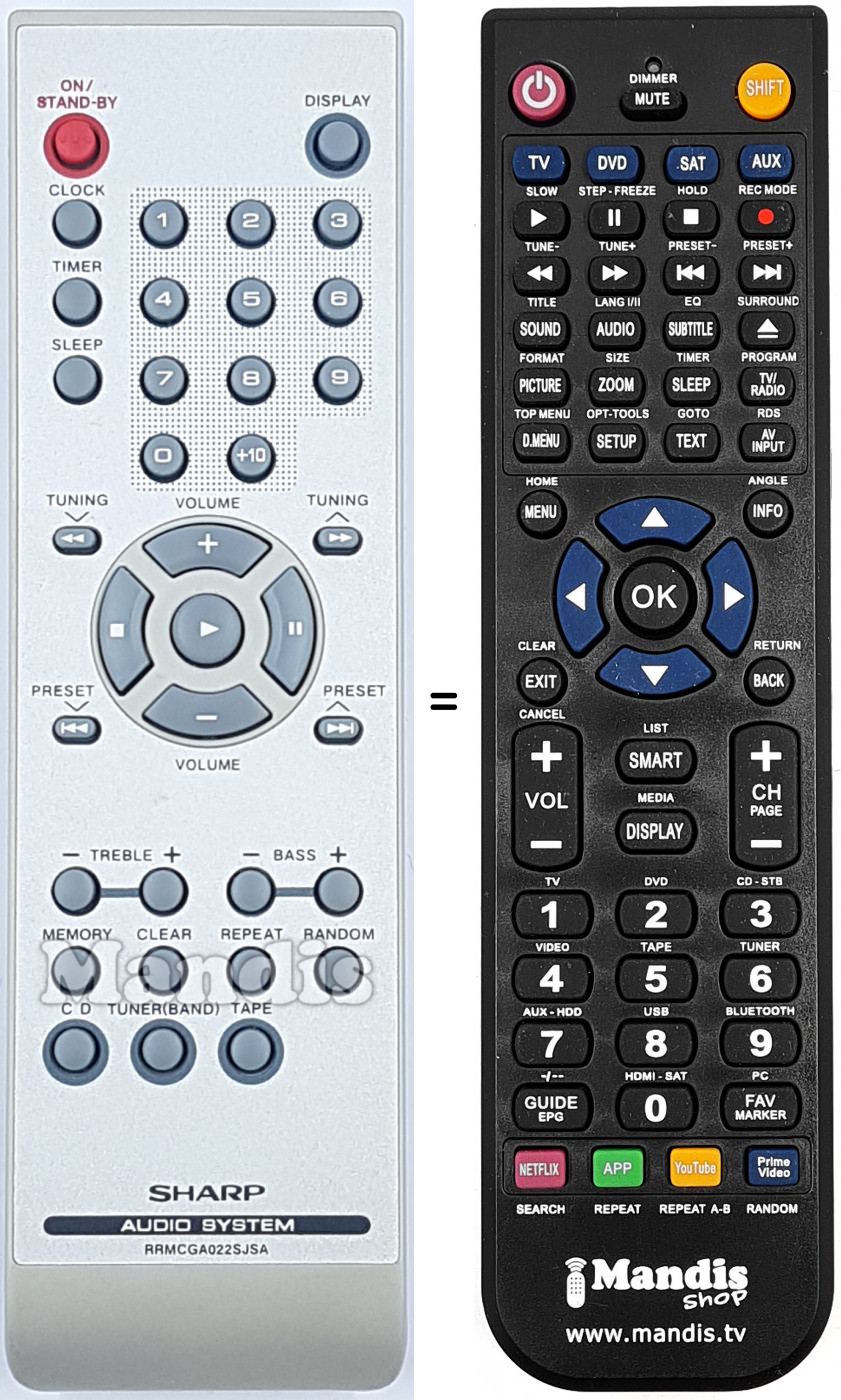 Télécommande équivalente Sharp RRMCGA022SJSA