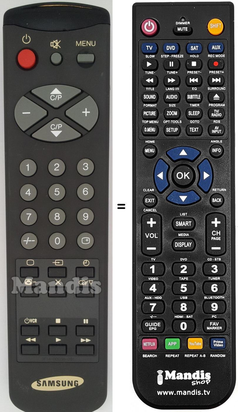 T&eacute;l&eacute;commande &eacute;quivalente Samsung 3 F 14-00038-091