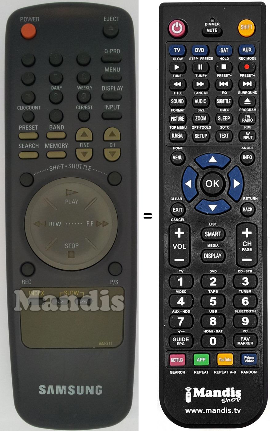 Télécommande équivalente Samsung 633 211