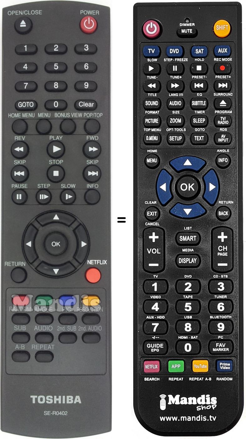Télécommande équivalente Toshiba SE-R0402