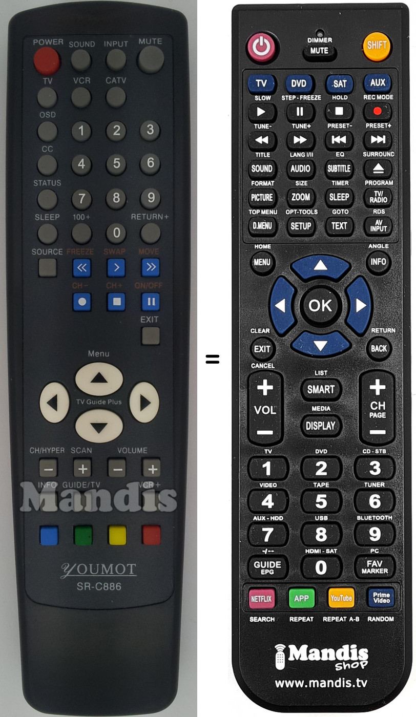 T&eacute;l&eacute;commande &eacute;quivalente SR-C886