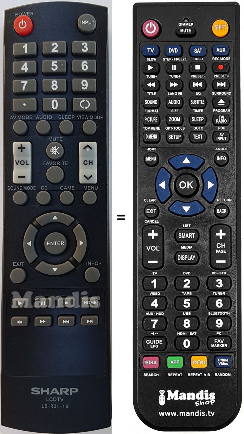 Télécommande équivalente Sharp LC-RC1-16
