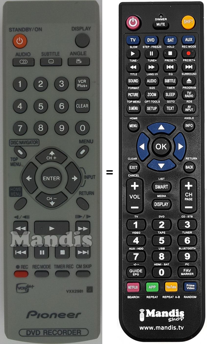 Télécommande équivalente VXX2981