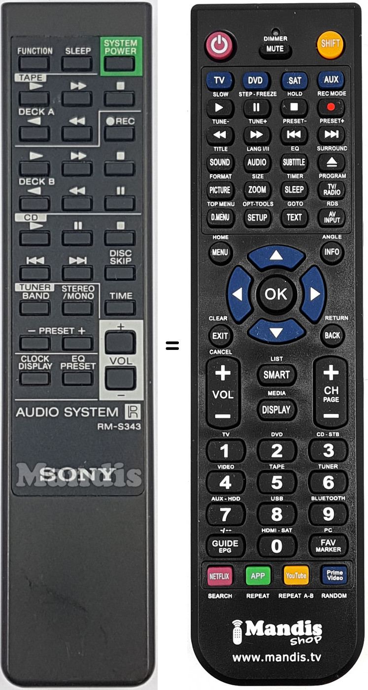 Télécommande équivalente Sony RM-S343