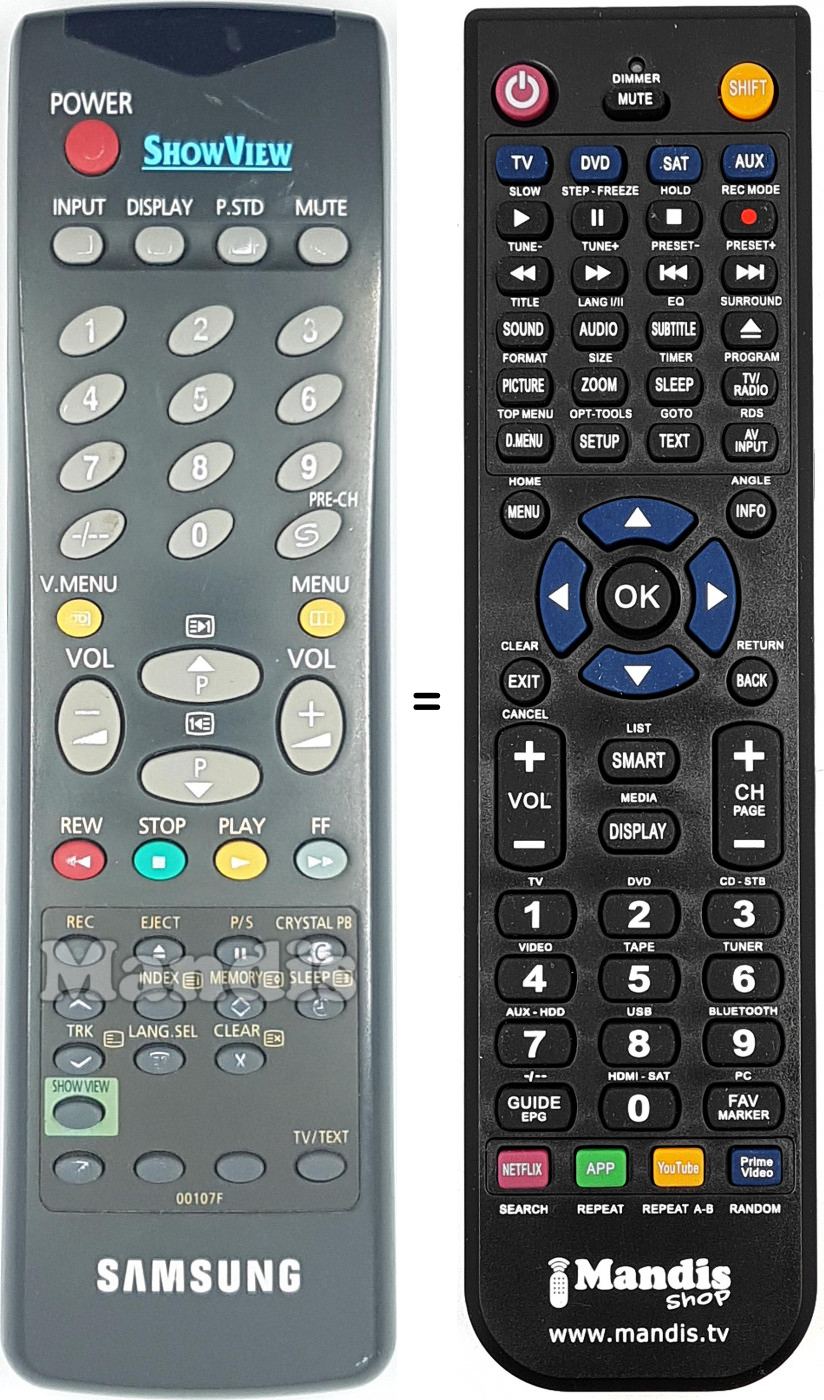 Télécommande équivalente Samsung 00107 F