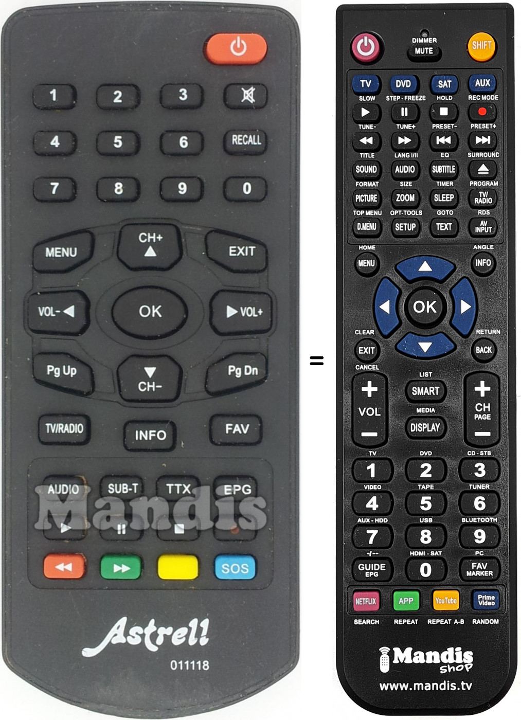 Télécommande équivalente 011118
