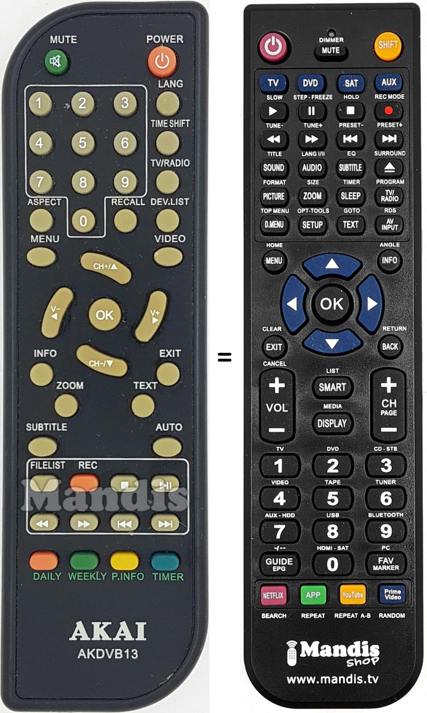 Télécommande équivalente Akai AKDVB13
