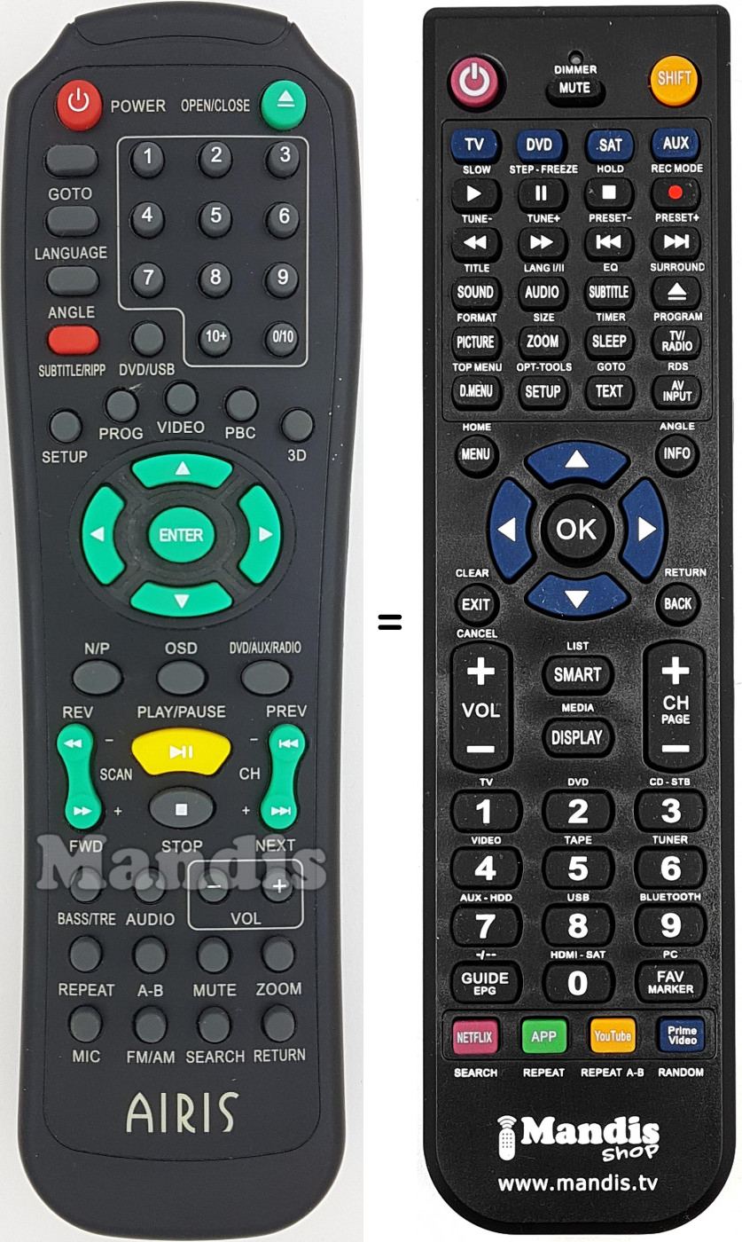 Télécommande équivalente Airis013