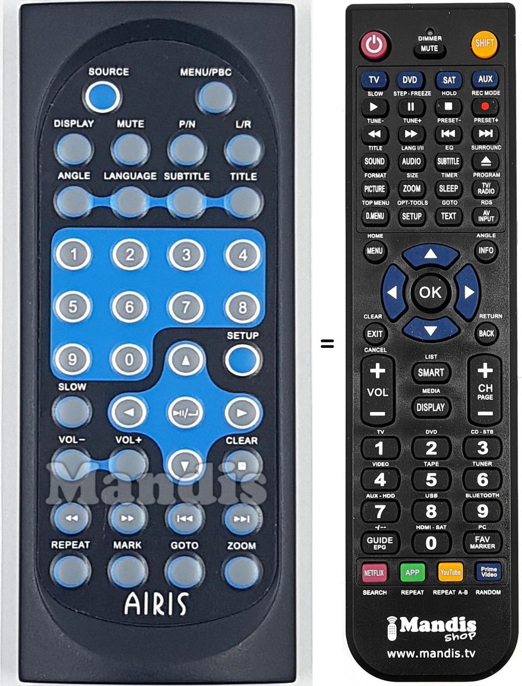 Télécommande équivalente Airis017