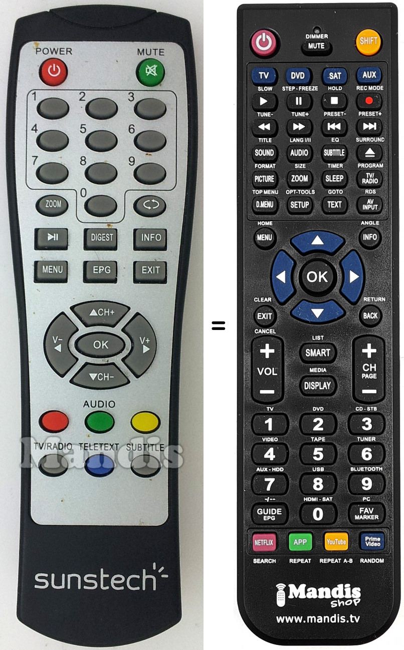 Télécommande équivalente Sunstech DTB-P460