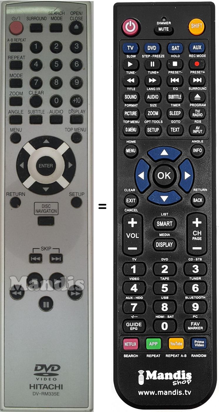 Télécommande équivalente Hitachi DV-RM 335 E