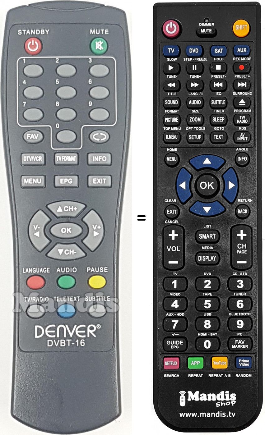 Télécommande équivalente Denver DVBT16