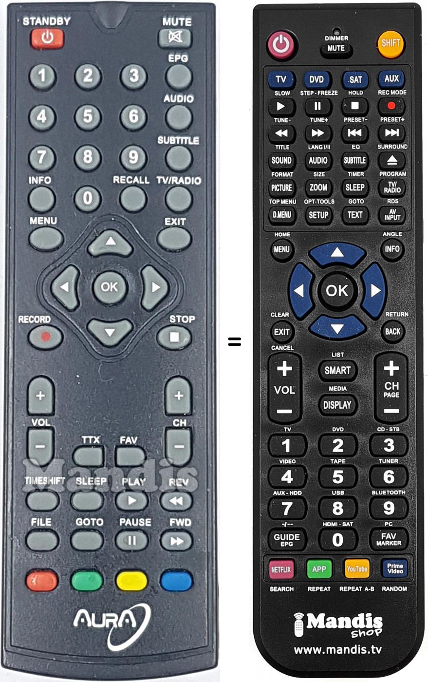 T&eacute;l&eacute;commande &eacute;quivalente AURA DVBT50-Aquarius