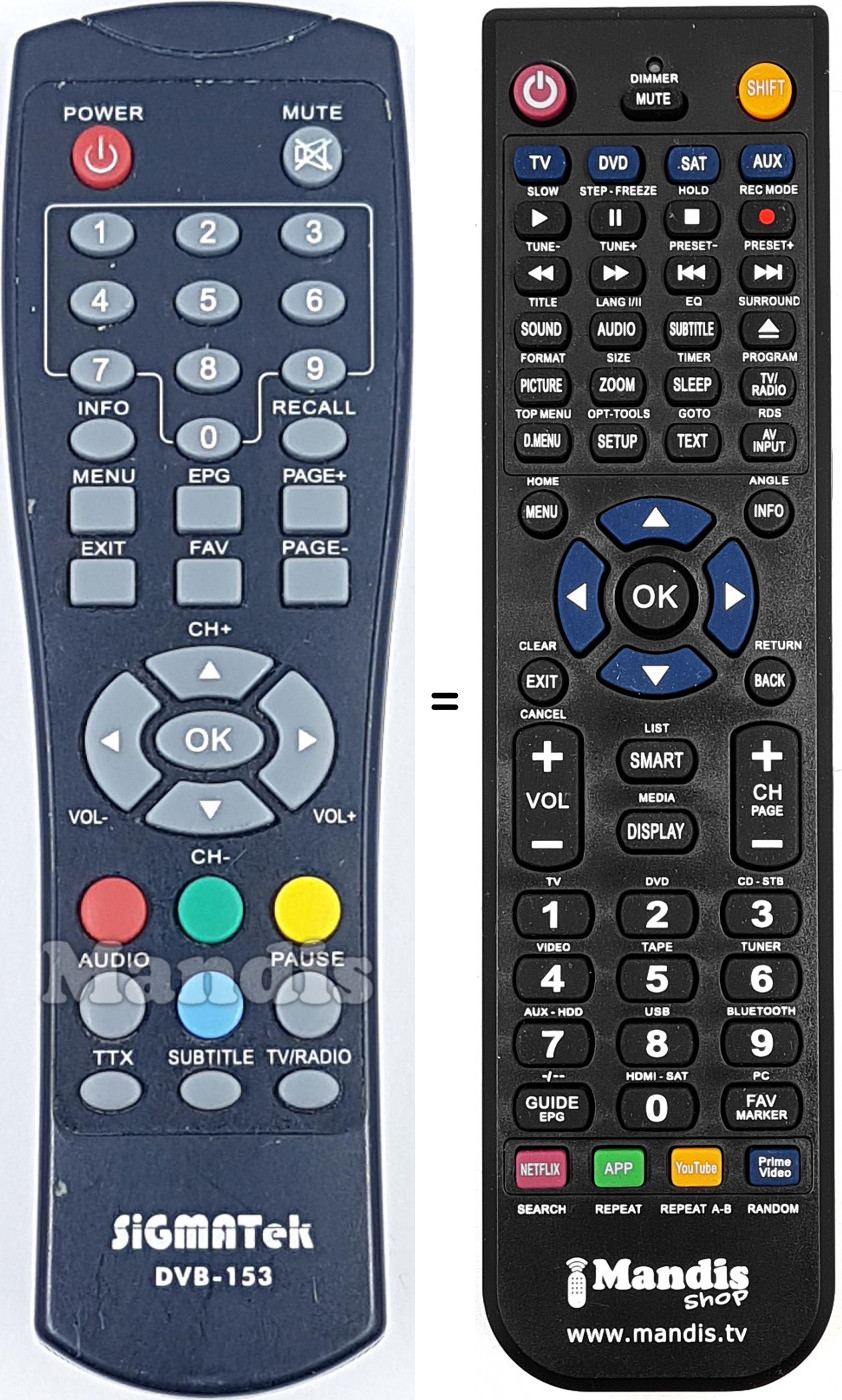 Télécommande équivalente Sigmatek-DVB153