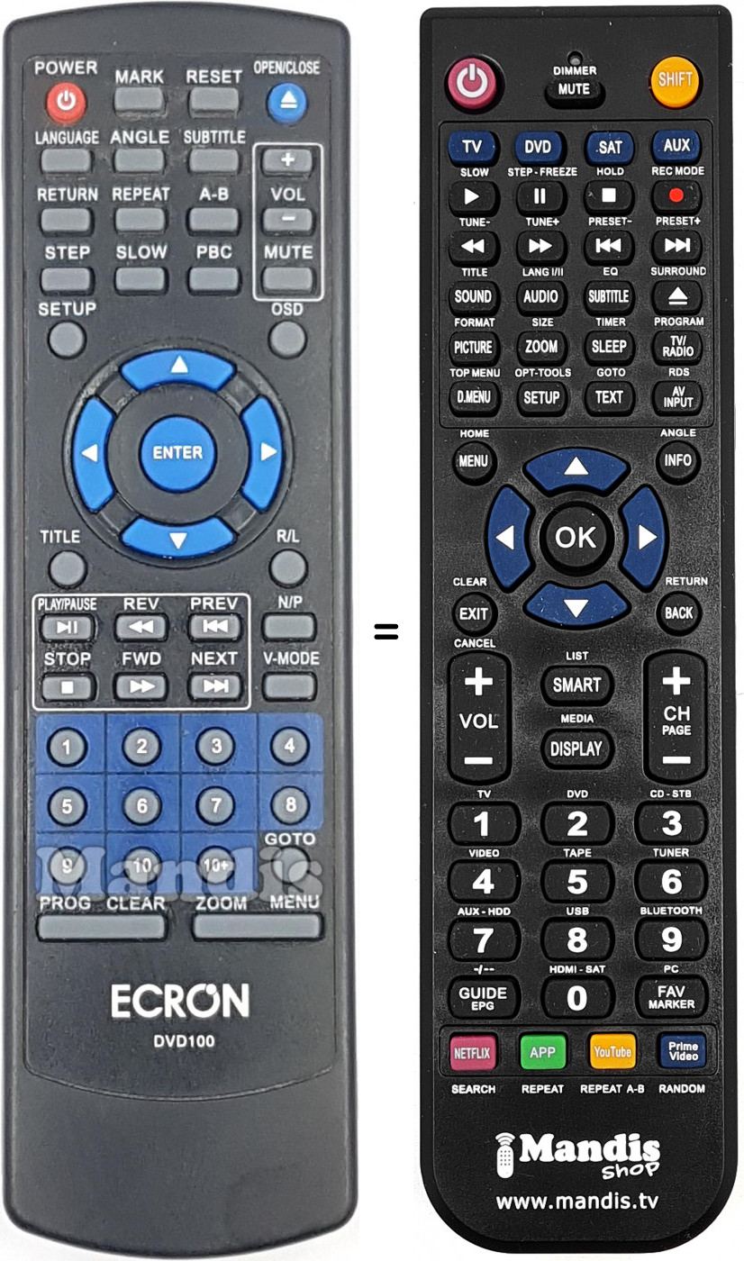 Télécommande équivalente DVD100