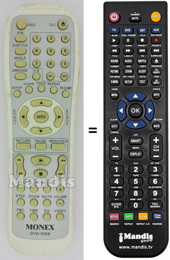 Télécommande équivalente Monex DVD-5008