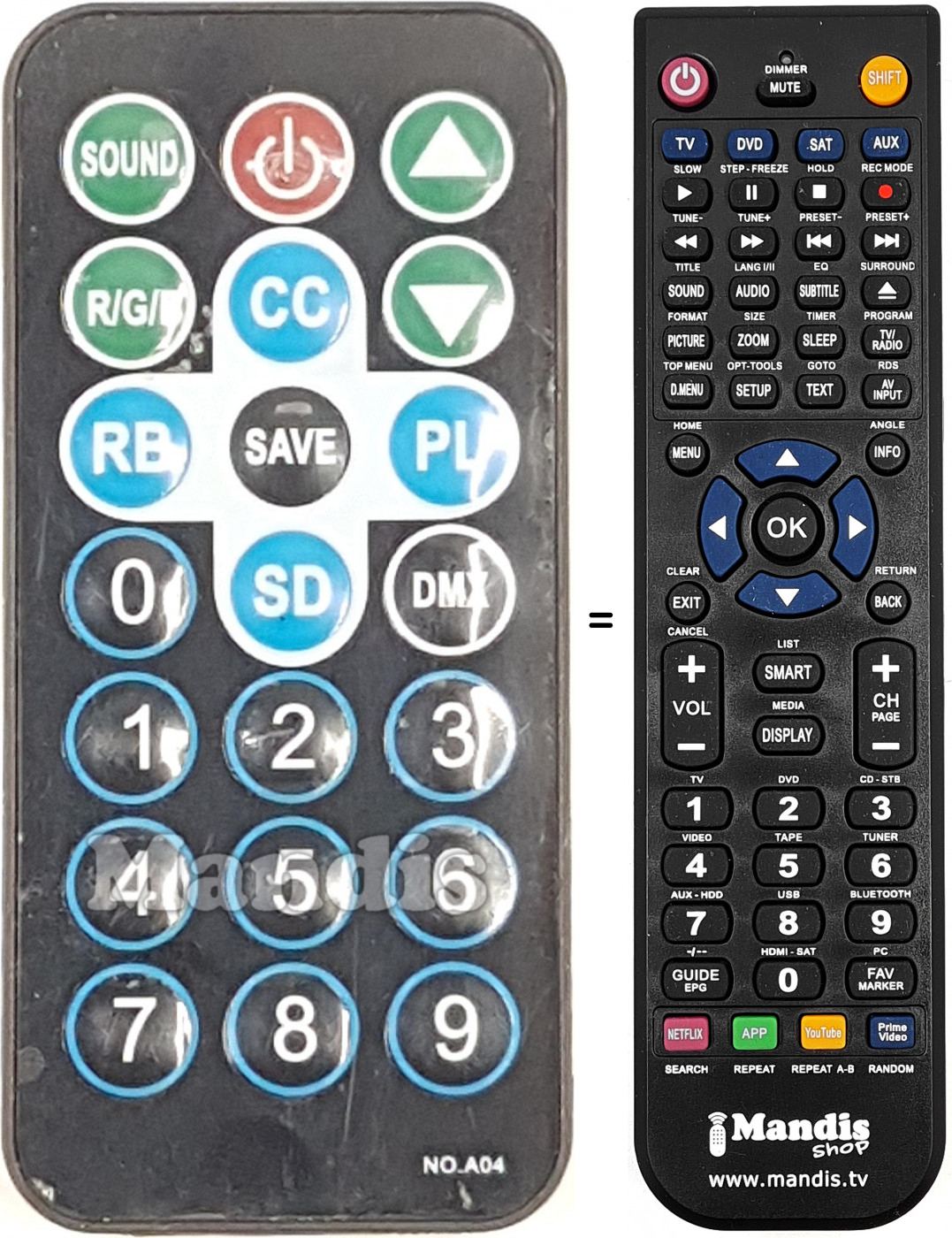 Télécommande équivalente NO.A04