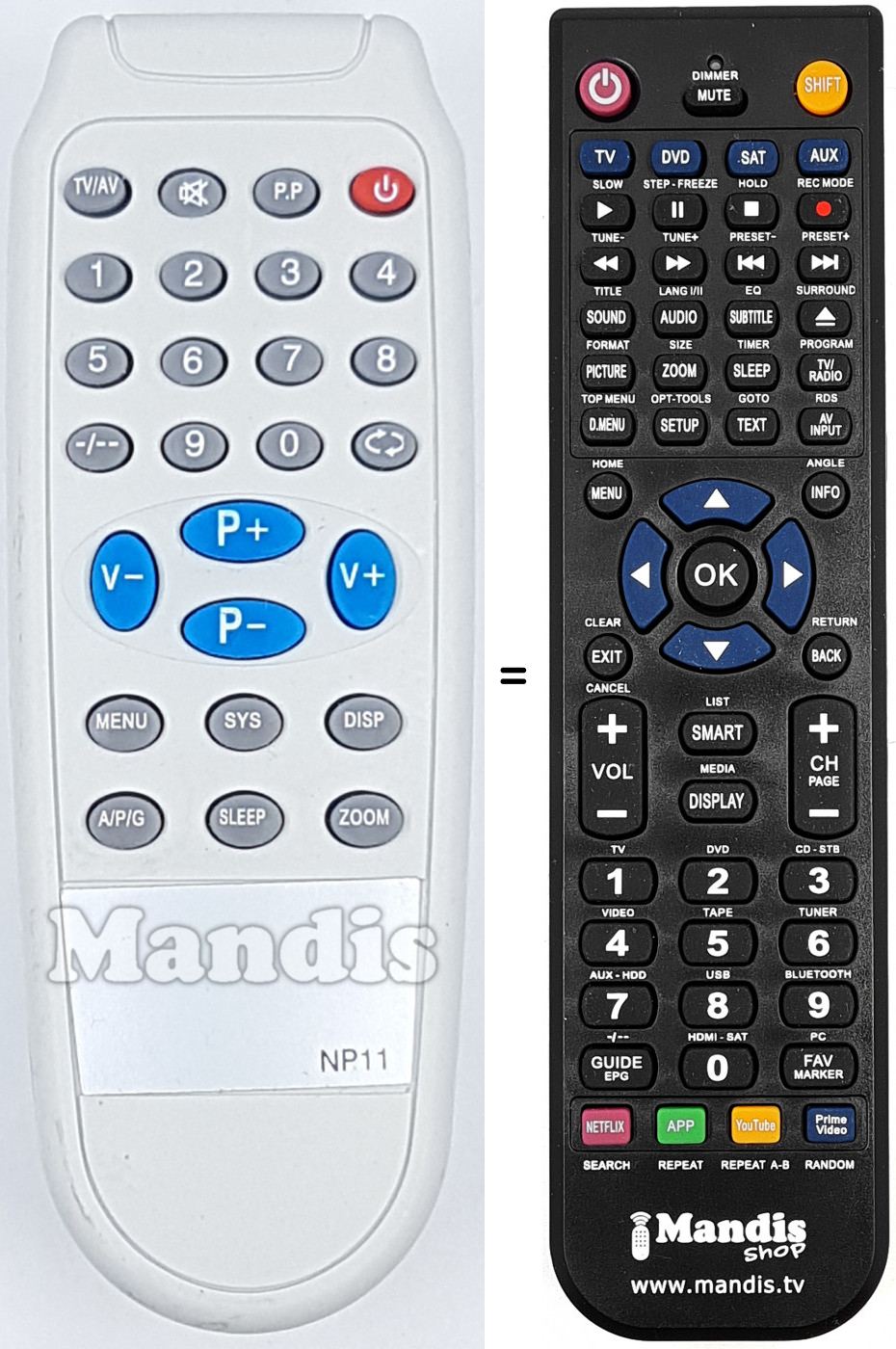 Télécommande équivalente NP11