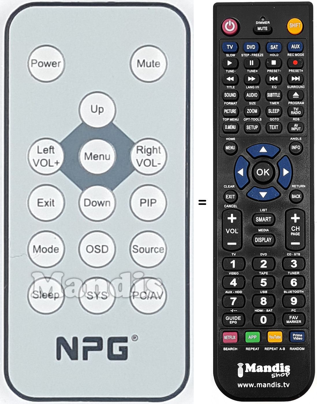 T&eacute;l&eacute;commande &eacute;quivalente NPG015