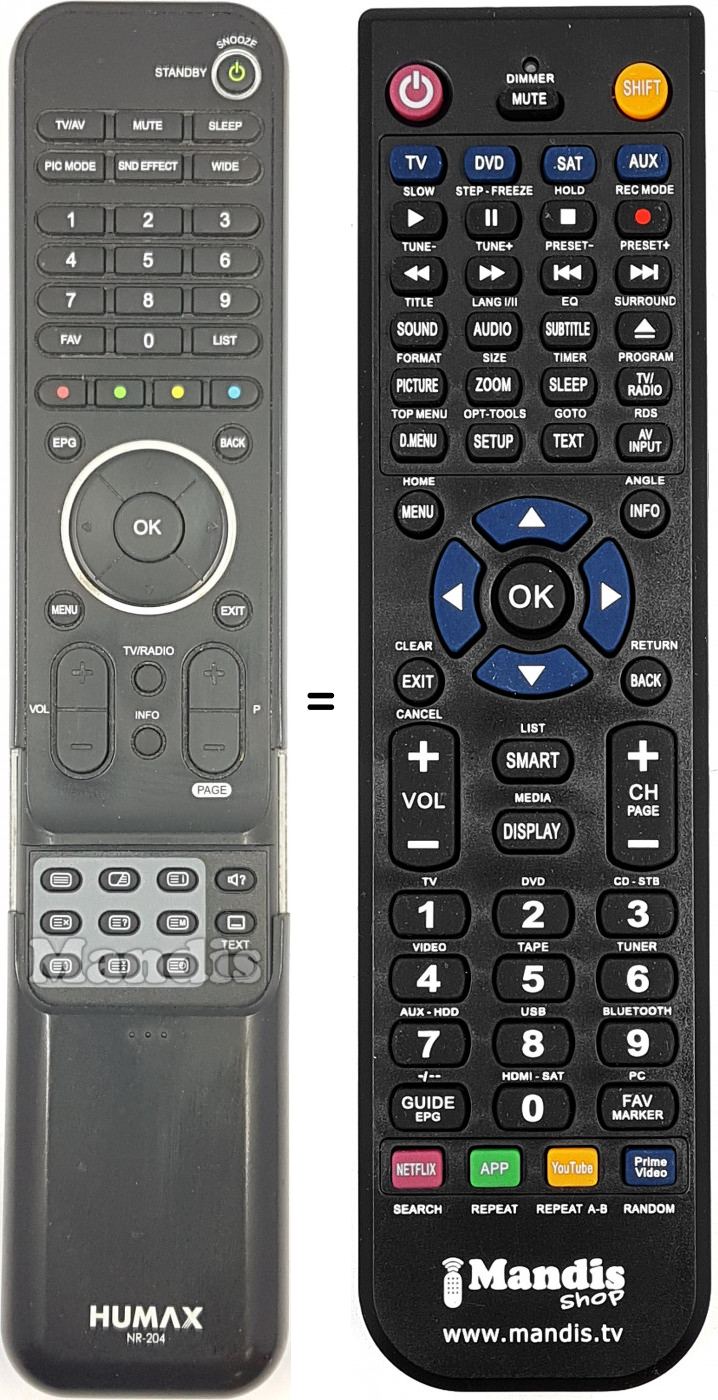 Télécommande équivalente Humax NR-204