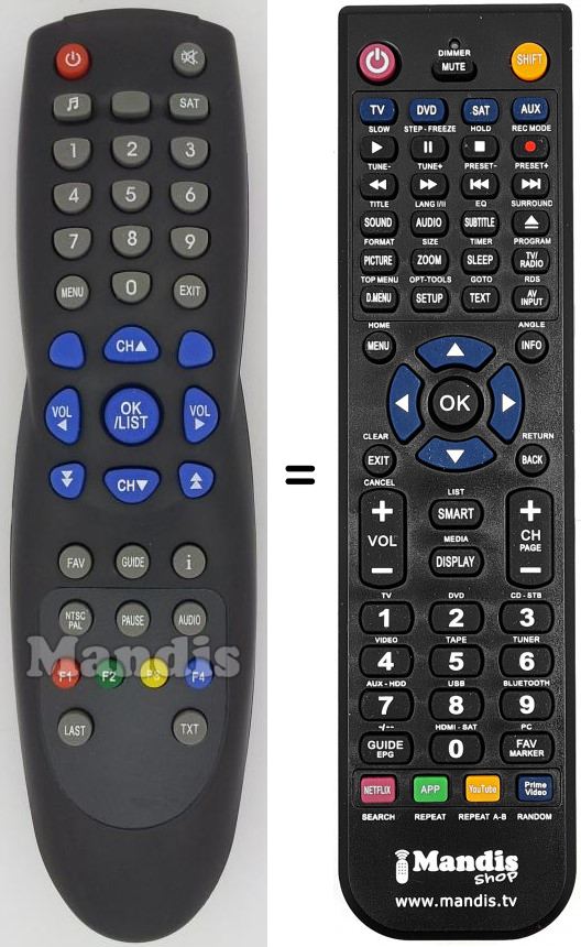 Télécommande équivalente Opentel005