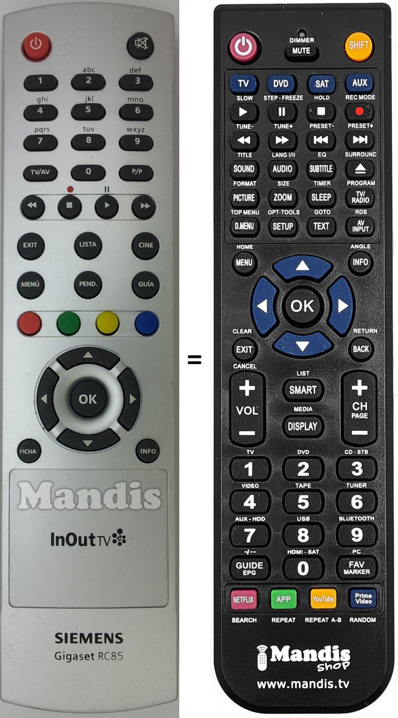 Télécommande équivalente Siemens RC85