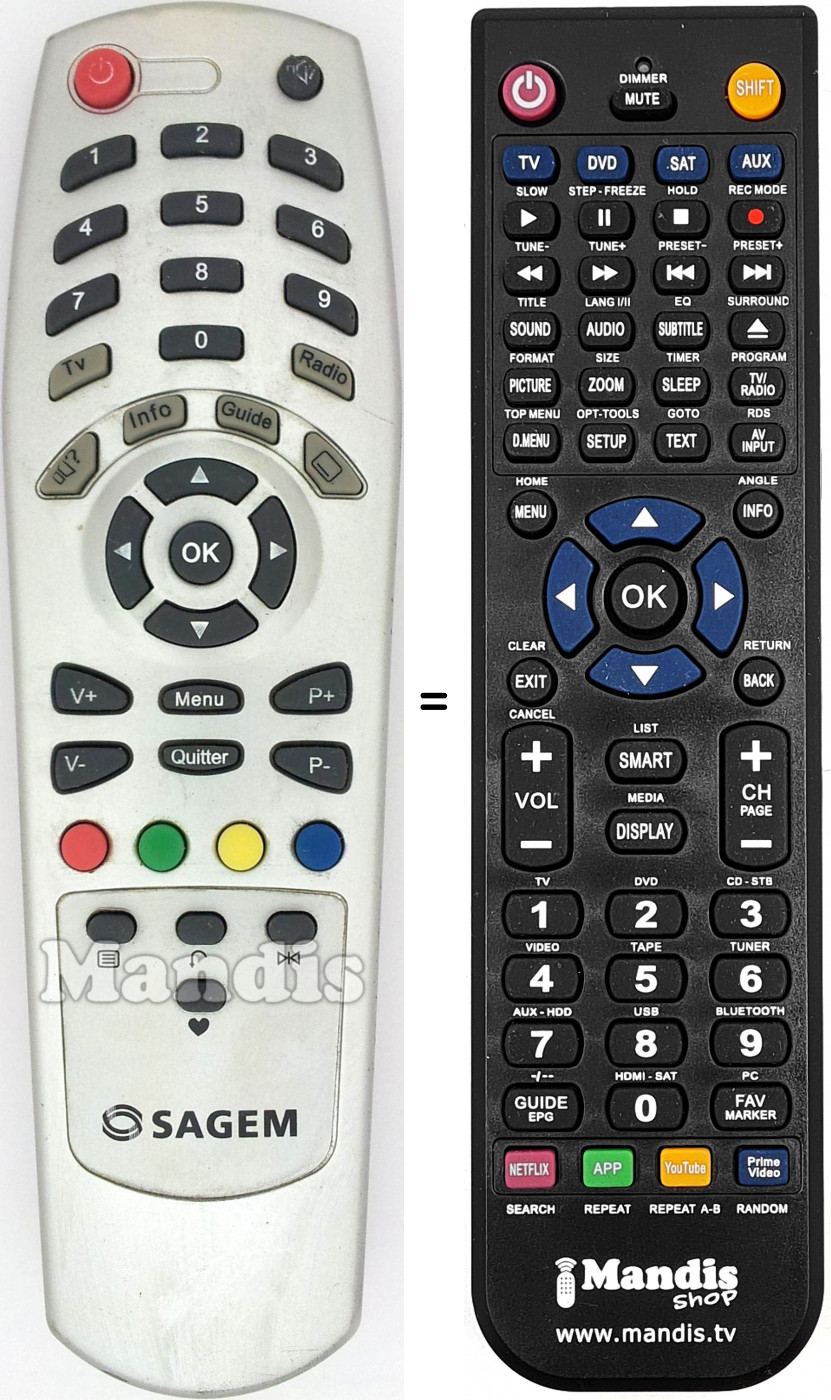 Télécommande équivalente Sagem REMCON905