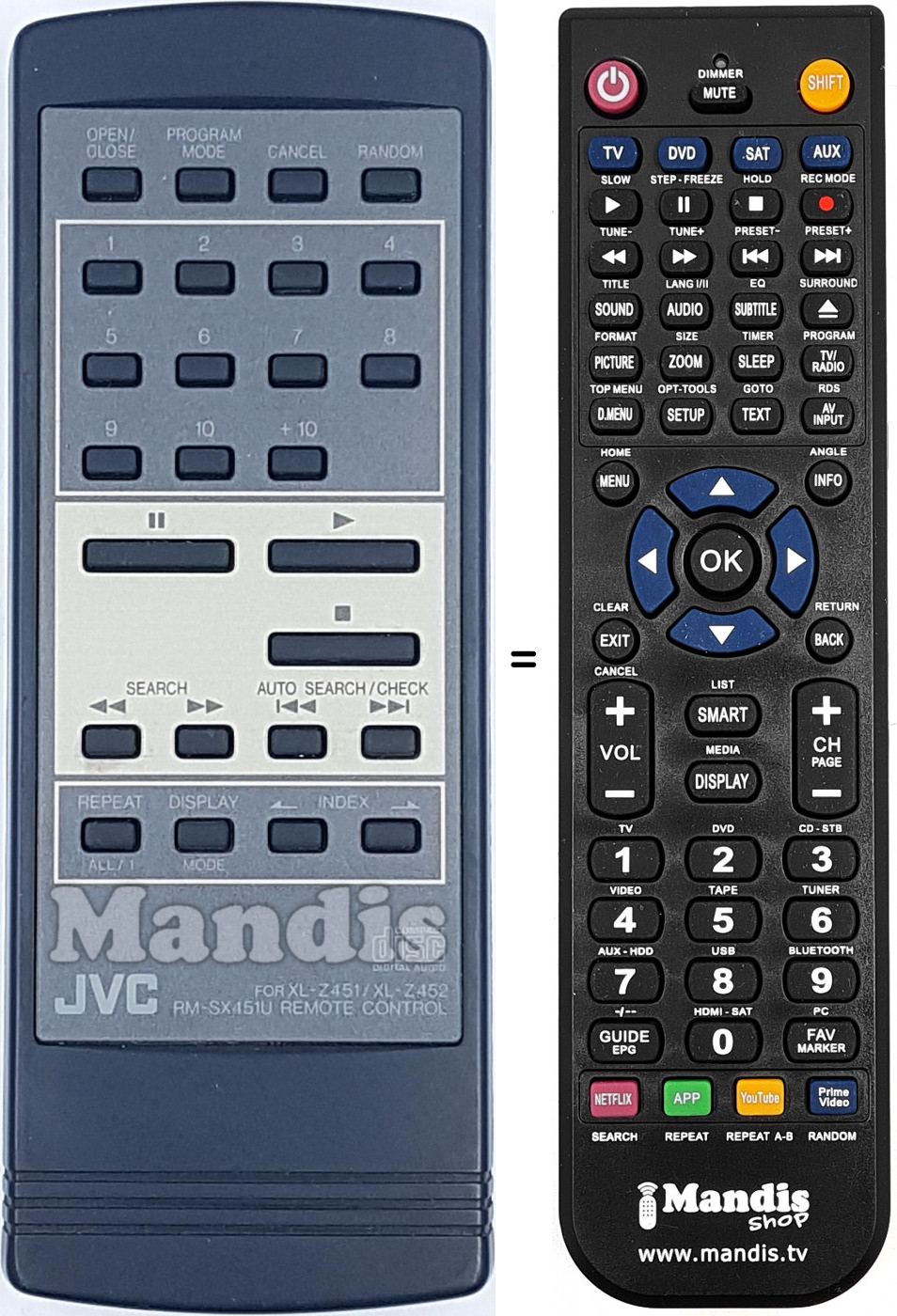 Télécommande équivalente JVC RMSX451U