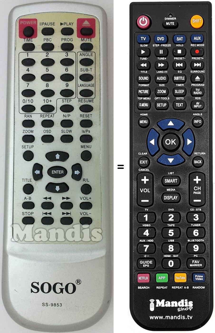 T&eacute;l&eacute;commande &eacute;quivalente Sogo SS-9853