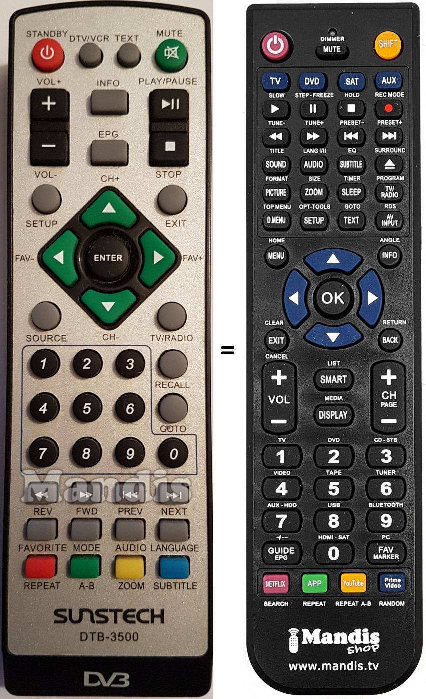 Télécommande équivalente Sunstech DTB3500-2
