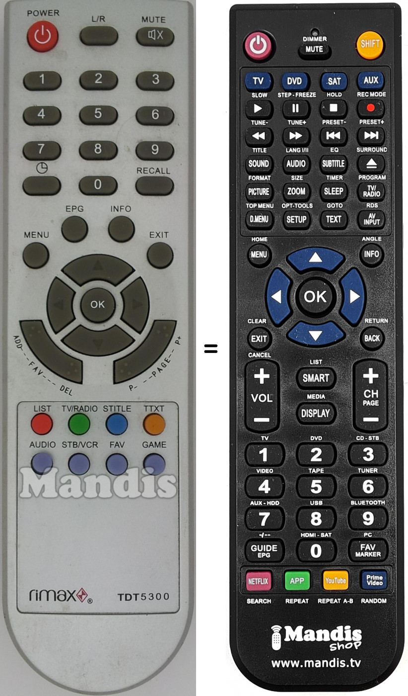 Télécommande équivalente RIMAX TDT5300