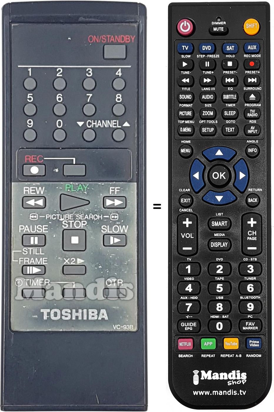 Télécommande équivalente Toshiba VC-93 B