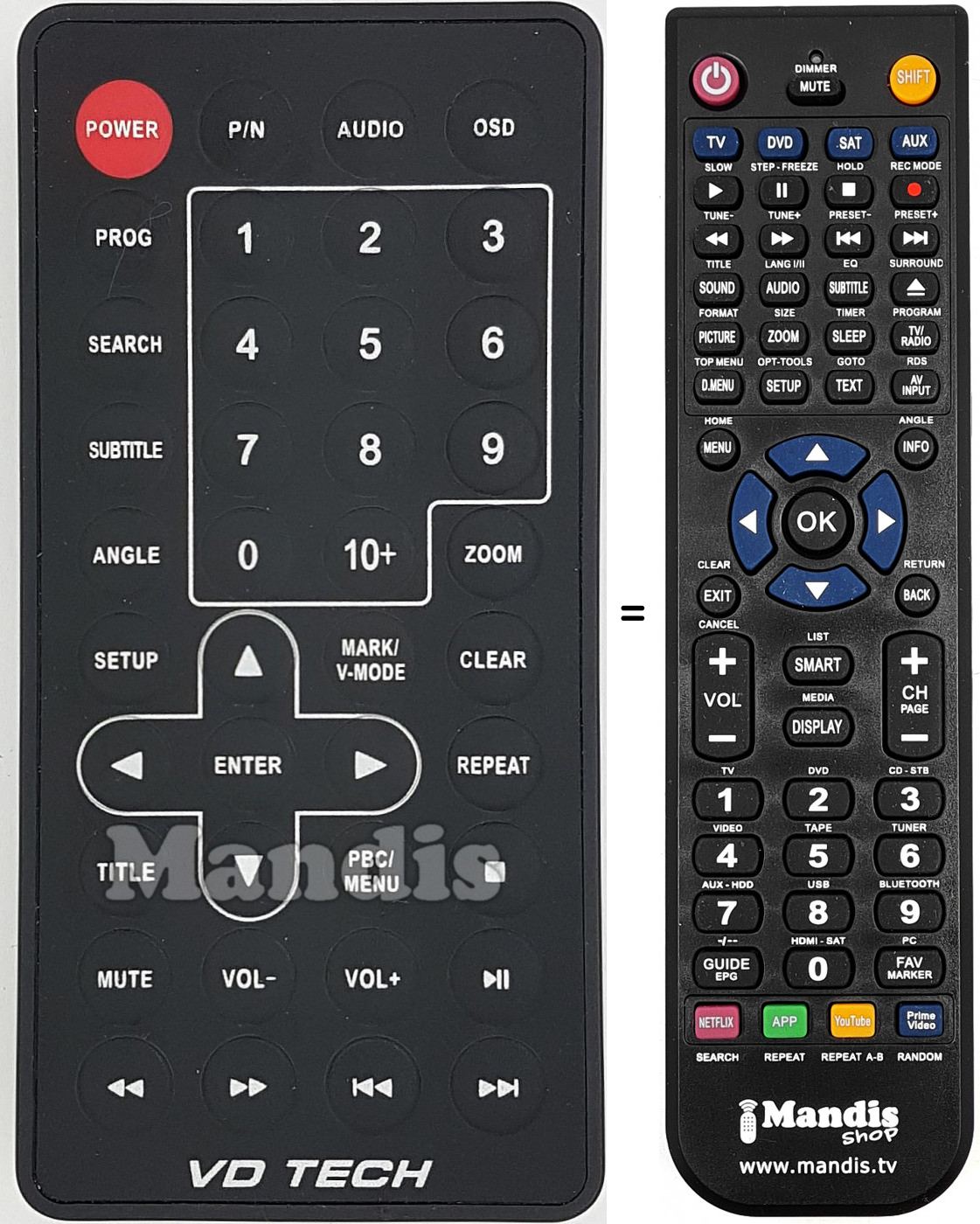 Télécommande équivalente VDT001