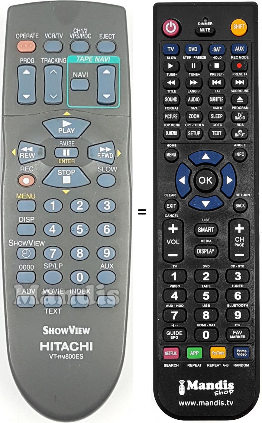 Télécommande équivalente Hitachi VT-RM 800 ES