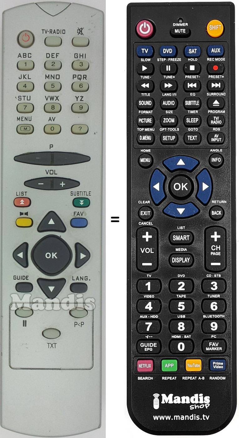 Télécommande équivalente Vestel RC 2548