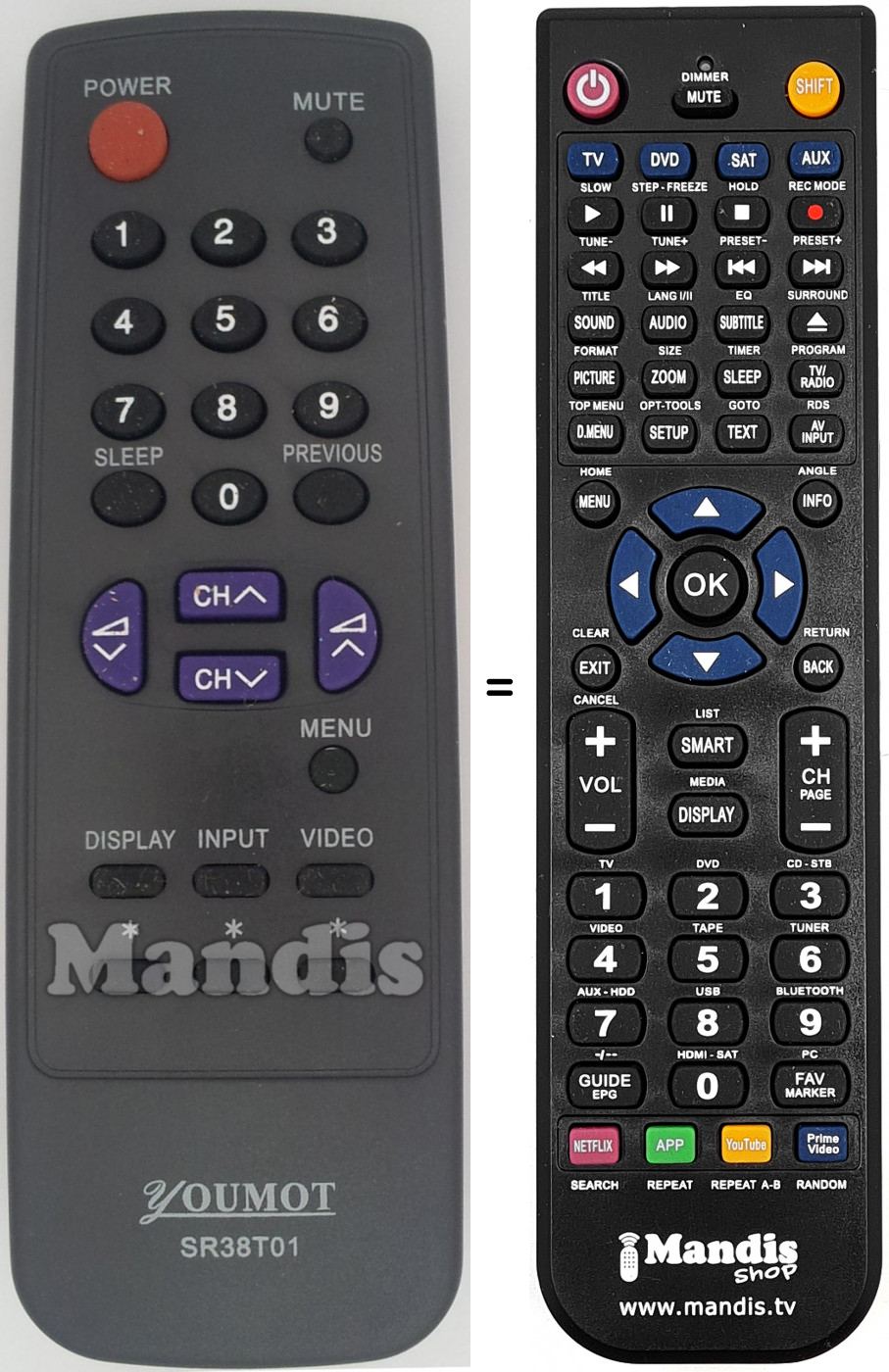 Télécommande équivalente SR38T01