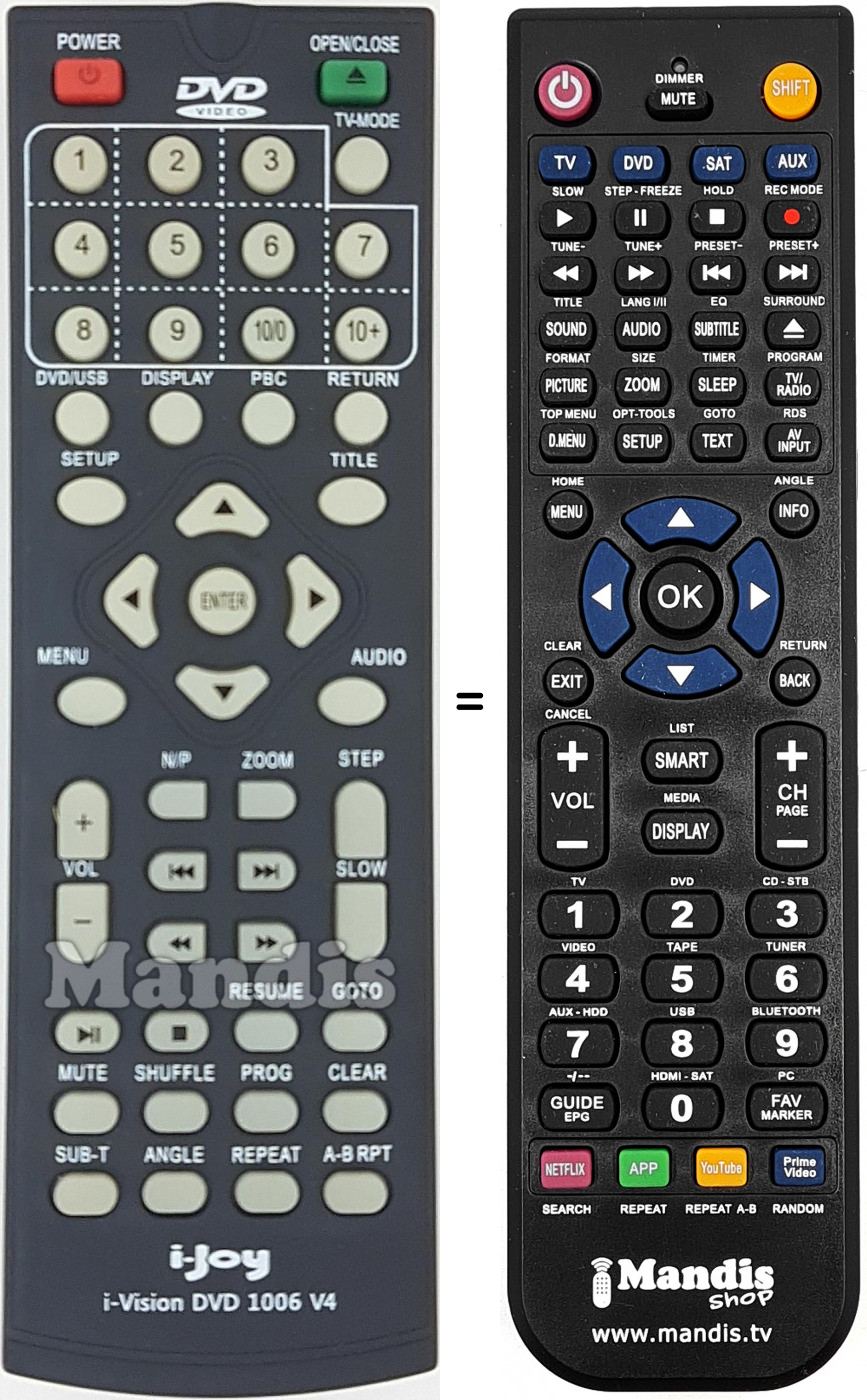 Télécommande équivalente i-Vision DVD 1006 V4