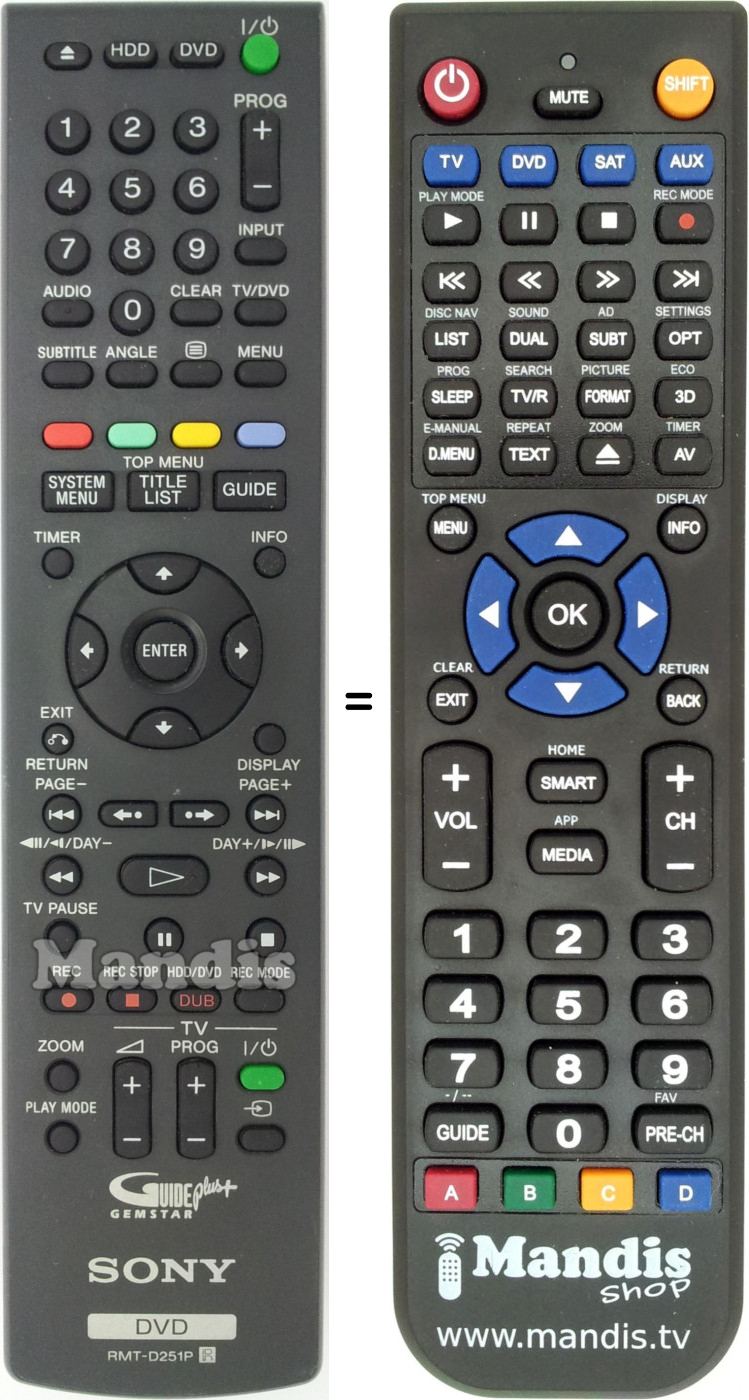 Télécommande équivalente Sony RMT-D251P
