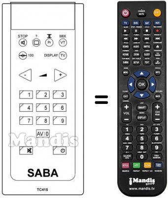 Télécommande équivalente Saba M 5515 VT Télécommande équivalente Saba M 5515 VT