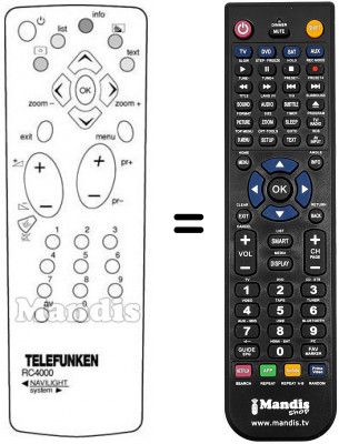 Télécommande équivalente Telefunken MF 622 E