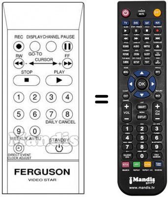 Télécommande équivalente FV 50B VIDEOSTAR Télécommande équivalente FV 50B VIDEOSTAR