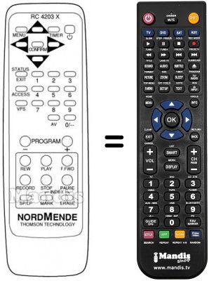 Télécommande équivalente RC 4203 X Télécommande équivalente RC 4203 X