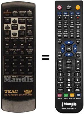 T&eacute;l&eacute;commande &eacute;quivalente TEAK DV-H500