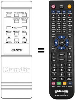 T&eacute;l&eacute;commande &eacute;quivalente Sanyo VHR3100